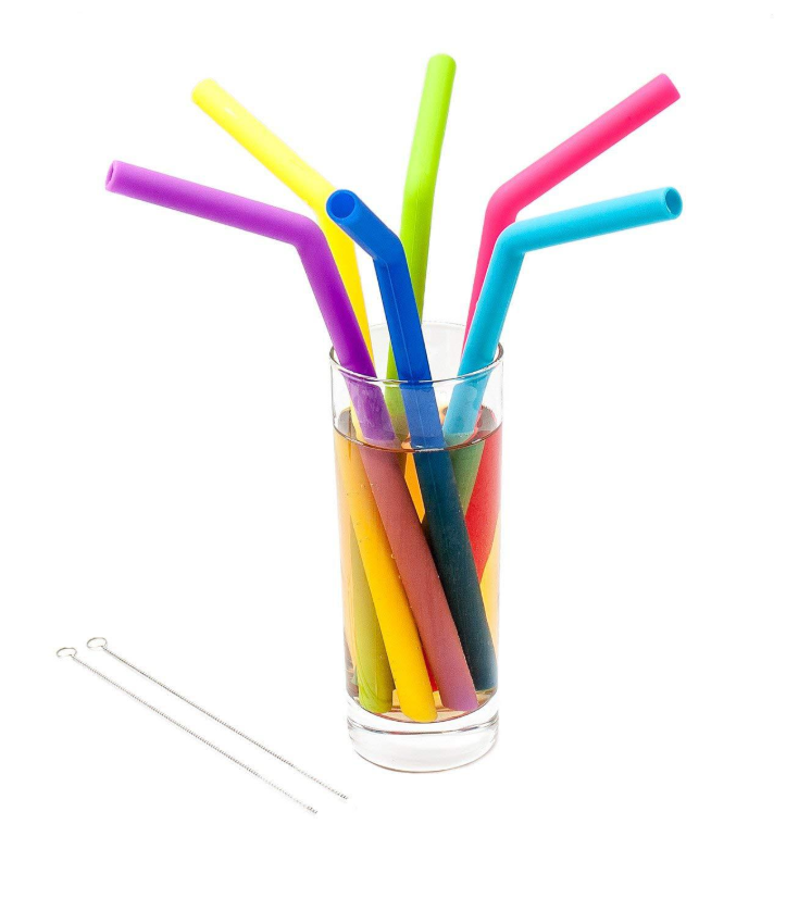 AWESOME REUSABLE RAINBOW SILICONE STRAWS (PACK OF 6 + CLEANING BRUSH) - Mubimart -  