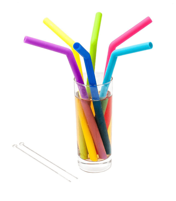 AWESOME REUSABLE RAINBOW SILICONE STRAWS (PACK OF 6 + CLEANING BRUSH) - Mubimart