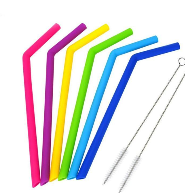 AWESOME REUSABLE RAINBOW SILICONE STRAWS (PACK OF 6 + CLEANING BRUSH) - Mubimart - Straws 