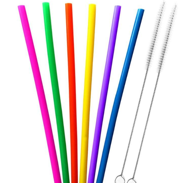 AWESOME REUSABLE RAINBOW SILICONE STRAWS (PACK OF 6 + CLEANING BRUSH) - Mubimart -  