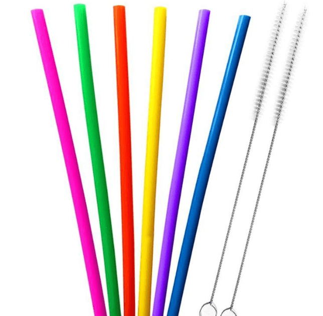 AWESOME REUSABLE RAINBOW SILICONE STRAWS (PACK OF 6 + CLEANING BRUSH) - Mubimart