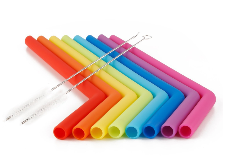 AWESOME REUSABLE RAINBOW SILICONE STRAWS (PACK OF 6 + CLEANING BRUSH) - Mubimart -  