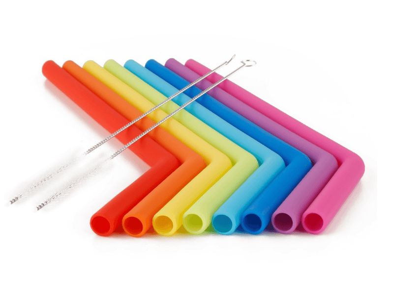 AWESOME REUSABLE RAINBOW SILICONE STRAWS (PACK OF 6 + CLEANING BRUSH) - Mubimart