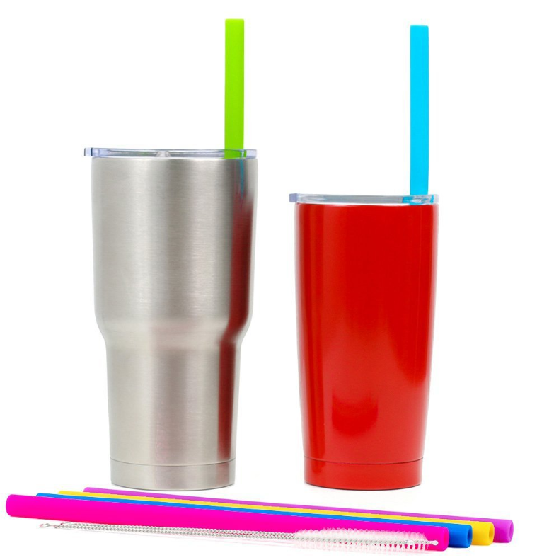 AWESOME REUSABLE RAINBOW SILICONE STRAWS (PACK OF 6 + CLEANING BRUSH) - Mubimart -  