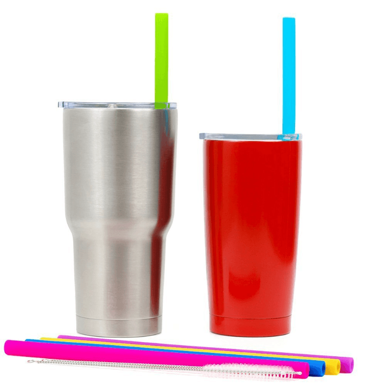 AWESOME REUSABLE RAINBOW SILICONE STRAWS (PACK OF 6 + CLEANING BRUSH) - Mubimart