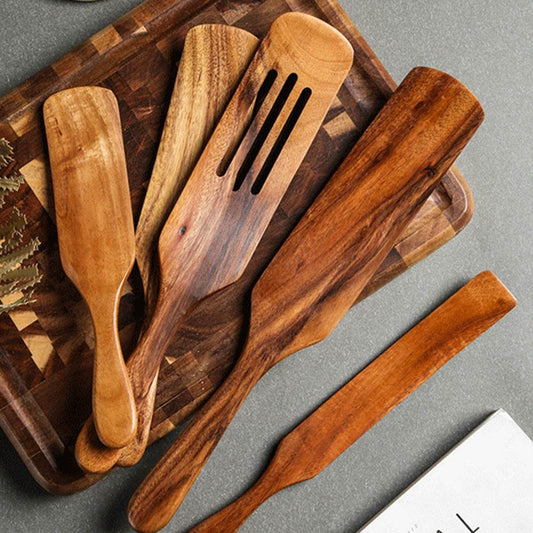 Acacia Long-Handled Spatula Spatula Mixing Cooking Spatula Cross-Border Teak Kitchenware Set - Mubimart