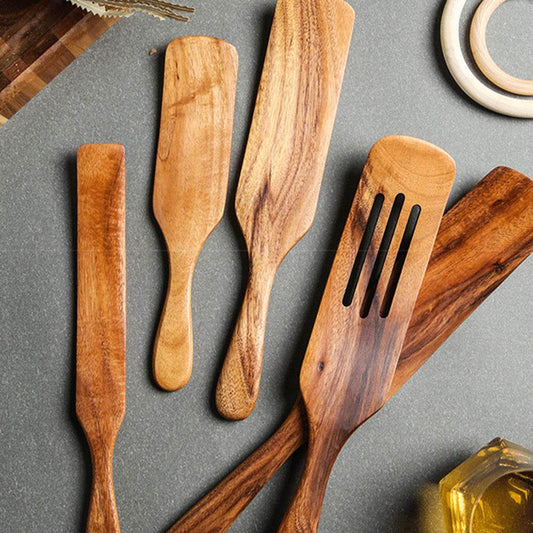 Acacia Long-Handled Spatula Spatula Mixing Cooking Spatula Cross-Border Teak Kitchenware Set - Mubimart