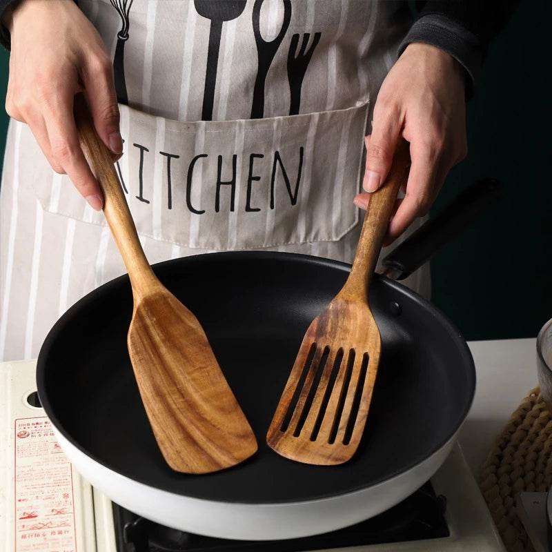 Acacia Long-Handled Spatula Spatula Mixing Cooking Spatula Cross-Border Teak Kitchenware Set - Mubimart
