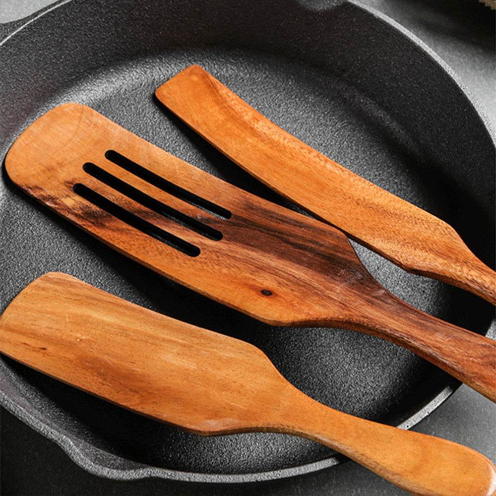 Acacia Long-Handled Spatula Spatula Mixing Cooking Spatula Cross-Border Teak Kitchenware Set - Mubimart