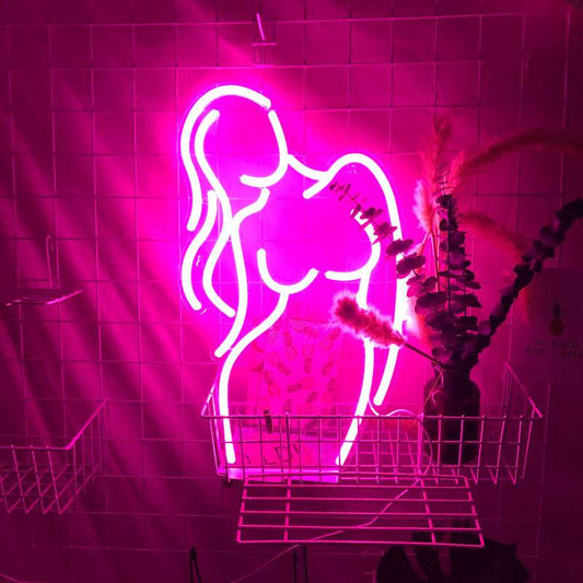 Acrylic Lady LED Neon Sign Lights Wall Hanging Bar Decor Artwork Night Light Neon Bulbs Lamp Bedroom Decoration Lighting - Mubimart
