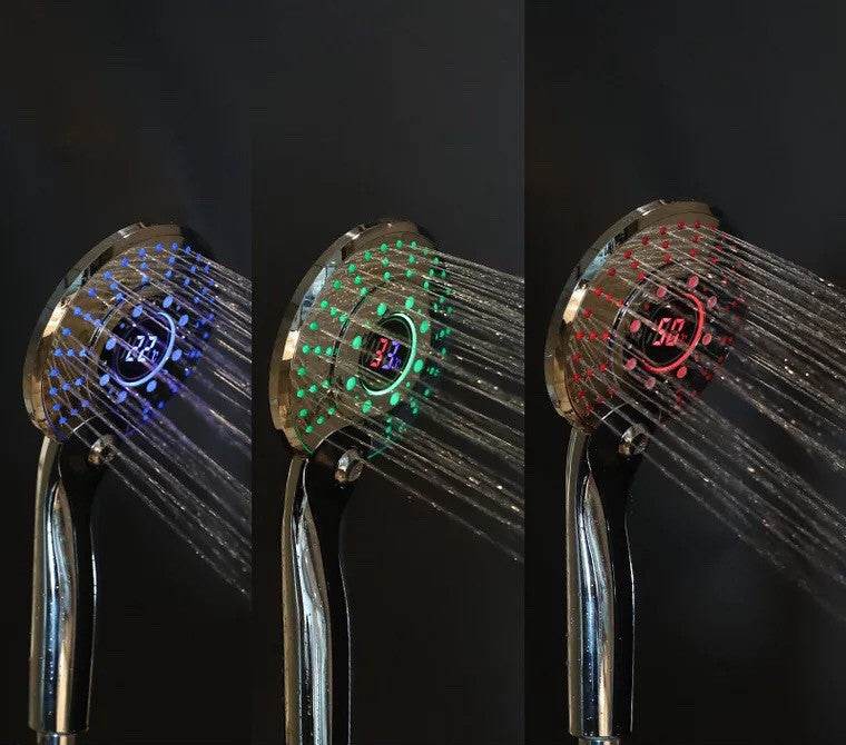 Adjustable 3 Mode 3 Color LED Shower Head Light Temperature Sensor RGB Bath Sprinkler Bathroom Shower Head - Mubimart