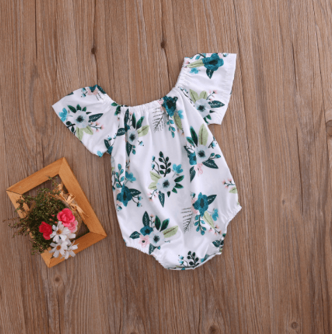 Adorable Newborn Baby Girl Flower Trumpet Sleeves Romper Jumpsuit Sunsuit Outfits 0-24M - Mubimart
