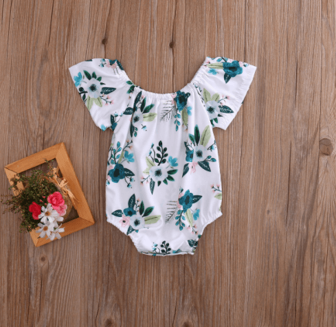 Adorable Newborn Baby Girl Flower Trumpet Sleeves Romper Jumpsuit Sunsuit Outfits 0-24M - Mubimart