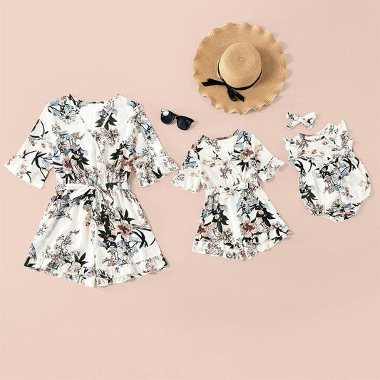 Amazon Sexy Print Top Jumpsuit Jumpsuit Parent-Child Skirt Female Spot Mother Daughter Baby - Mubimart