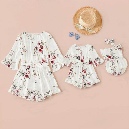 Amazon Sexy Print Top Jumpsuit Jumpsuit Parent-Child Skirt Female Spot Mother Daughter Baby - Mubimart