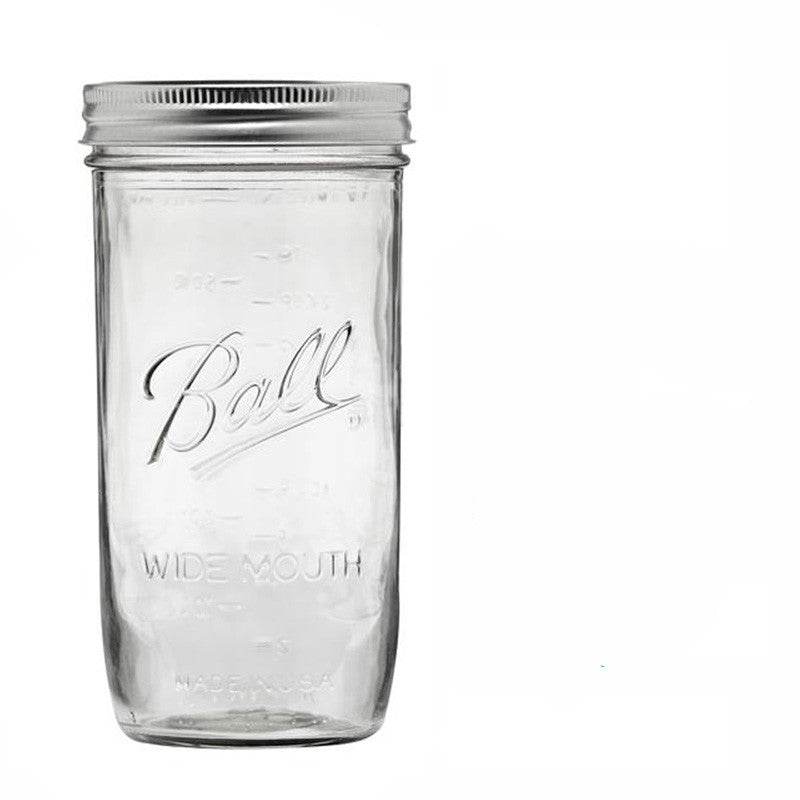 American Mason Jar Glass Transparent Sealed Milk Shake Salad Jar Oatmeal Breakfast Cup - Mubimart