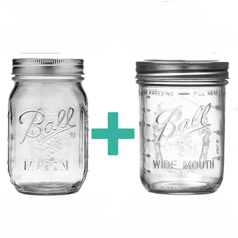 American Mason Jar Glass Transparent Sealed Milk Shake Salad Jar Oatmeal Breakfast Cup - Mubimart