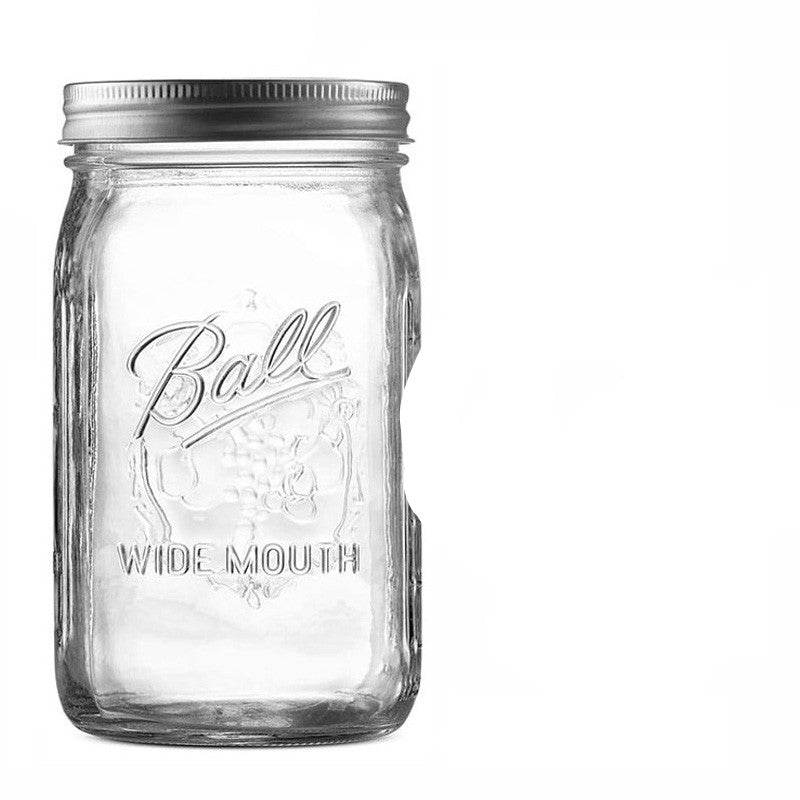 American Mason Jar Glass Transparent Sealed Milk Shake Salad Jar Oatmeal Breakfast Cup - Mubimart