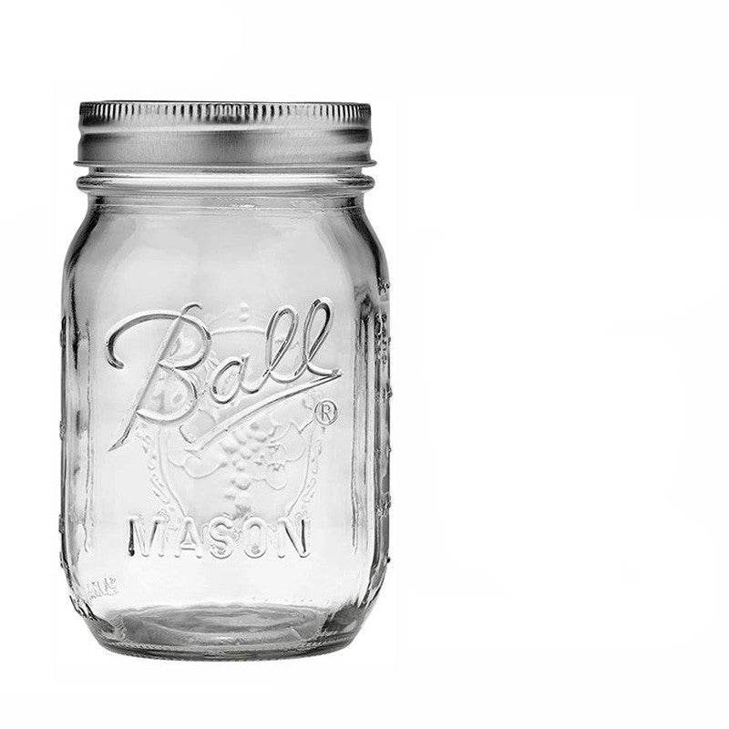 American Mason Jar Glass Transparent Sealed Milk Shake Salad Jar Oatmeal Breakfast Cup - Mubimart