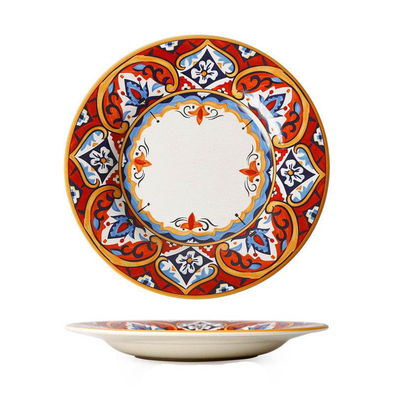 American Plate Bowl Set Steak Plate Meal Plate Household Tableware Deep Plate Creative Hand-painted Fruit Plate Ceramic Plate - Mubimart