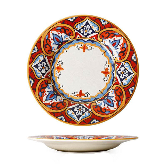 American Plate Bowl Set Steak Plate Meal Plate Household Tableware Deep Plate Creative Hand-painted Fruit Plate Ceramic Plate - Mubimart
