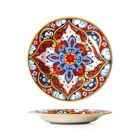 American Plate Bowl Set Steak Plate Meal Plate Household Tableware Deep Plate Creative Hand-painted Fruit Plate Ceramic Plate - Mubimart