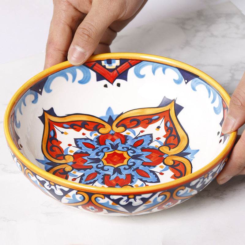 American Plate Bowl Set Steak Plate Meal Plate Household Tableware Deep Plate Creative Hand-painted Fruit Plate Ceramic Plate - Mubimart
