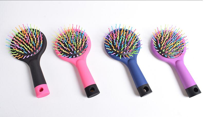 Anti - static Magic rainbow volume detangler wave massage comb brush straight hair styling tools with mirror - Mubimart - Hair Comb 