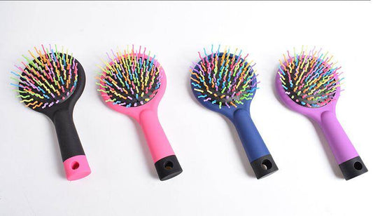 Anti - static Magic rainbow volume detangler wave massage comb brush straight hair styling tools with mirror - Mubimart