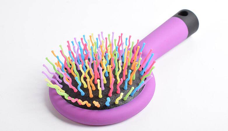 Anti - static Magic rainbow volume detangler wave massage comb brush straight hair styling tools with mirror - Mubimart
