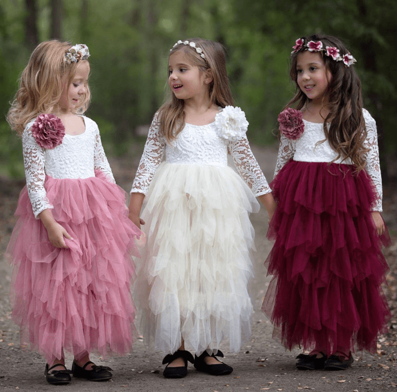 Autumn And Winter Explosions Hollow Children's Skirt Lace Long-sleeved Girls White Princess Dress Irregular Dress - Mubimart