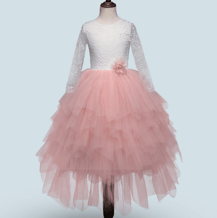 Autumn And Winter Explosions Hollow Children's Skirt Lace Long-sleeved Girls White Princess Dress Irregular Dress - Mubimart