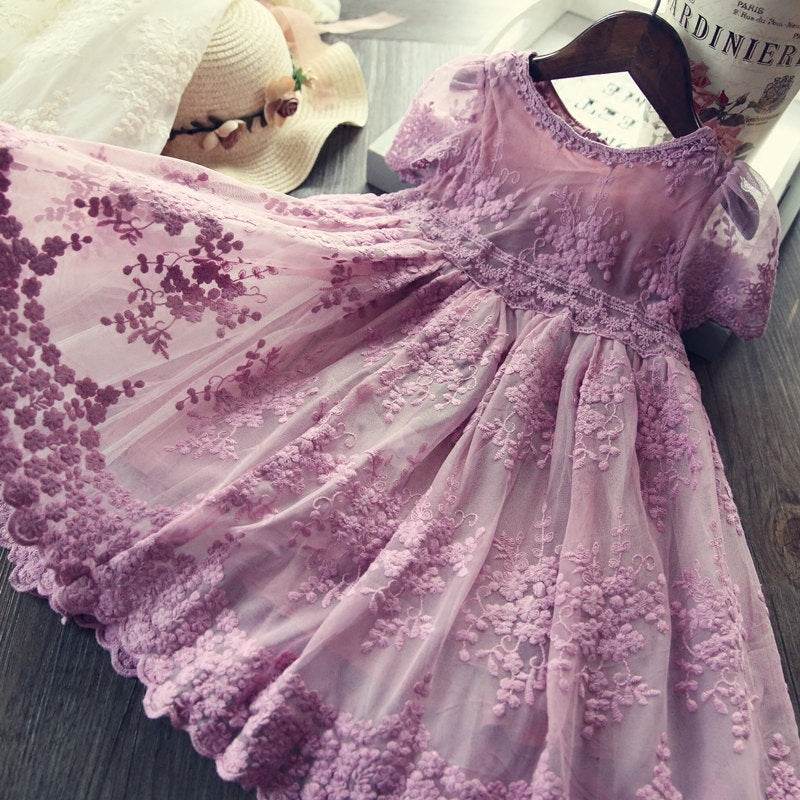 Autumn And Winter Explosions Hollow Children's Skirt Lace Long-sleeved Girls White Princess Dress Irregular Dress - Mubimart