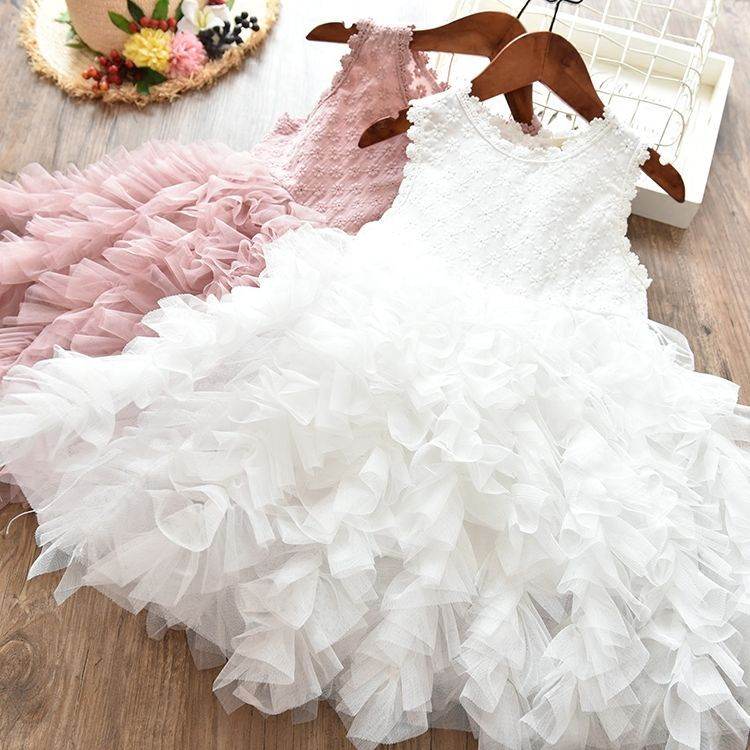 Autumn And Winter Explosions Hollow Children's Skirt Lace Long-sleeved Girls White Princess Dress Irregular Dress - Mubimart