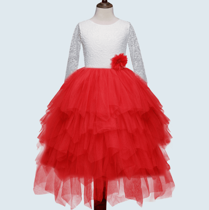 Autumn And Winter Explosions Hollow Children's Skirt Lace Long-sleeved Girls White Princess Dress Irregular Dress - Mubimart