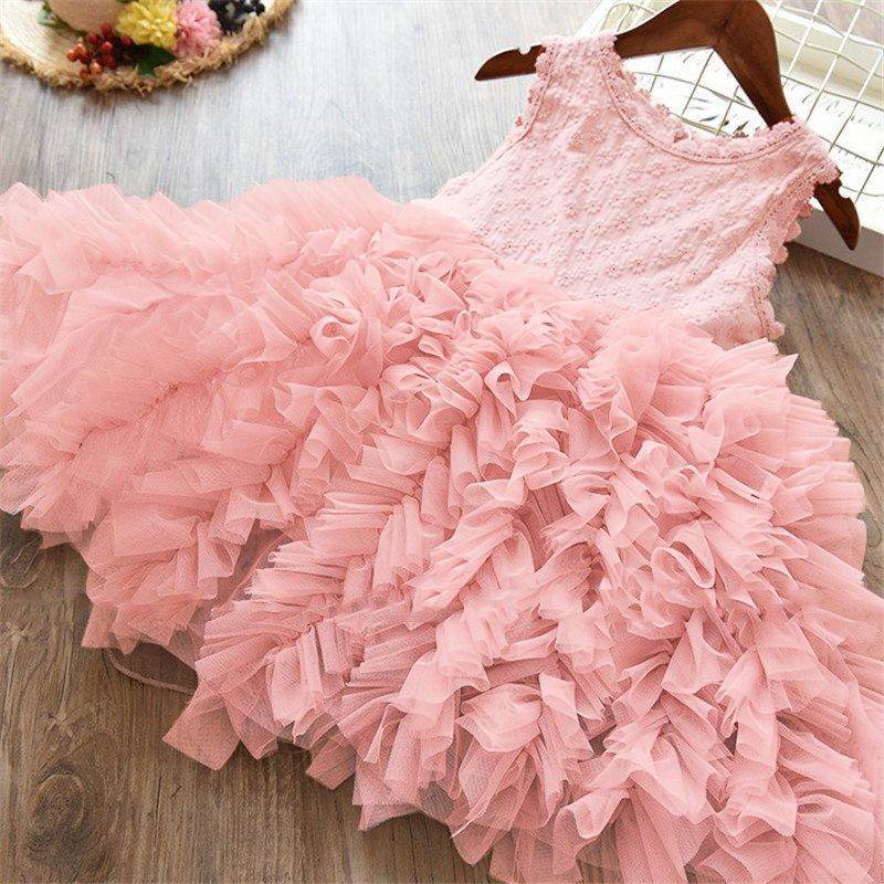Autumn And Winter Explosions Hollow Children's Skirt Lace Long-sleeved Girls White Princess Dress Irregular Dress - Mubimart