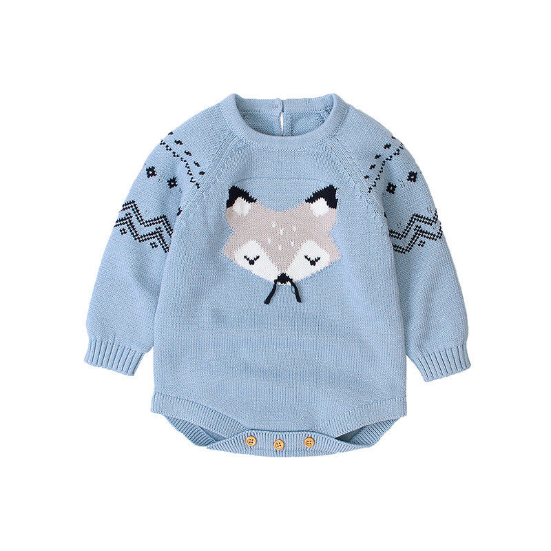 Autumn and Winter Long-Sleeved Fox One-Piece Triangle romper - Mubimart - Boy Sweatshirts 