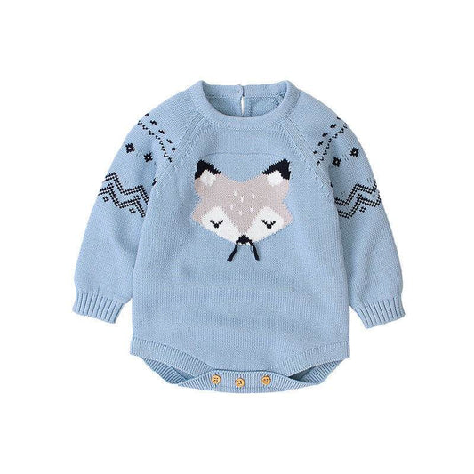 Autumn and Winter Long-Sleeved Fox One-Piece Triangle romper - Mubimart