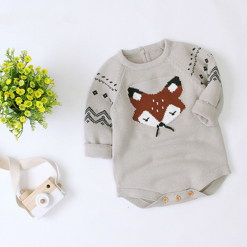 Autumn and Winter Long-Sleeved Fox One-Piece Triangle romper - Mubimart -  