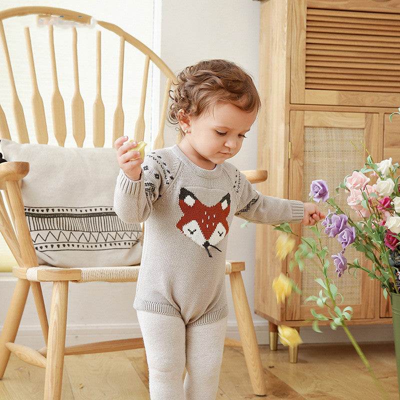 Autumn and Winter Long-Sleeved Fox One-Piece Triangle romper - Mubimart