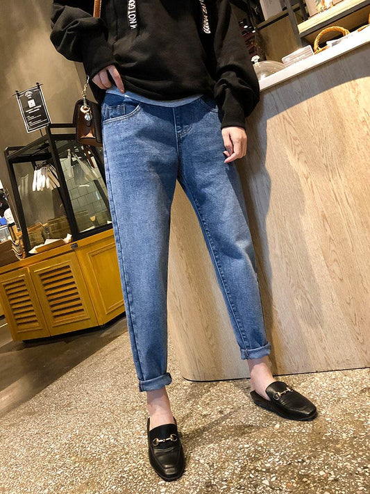 Autumn and winter pregnant women pants plus velvet loose harem pants warm pregnant women daddy pants pregnant belly lift - Mubimart