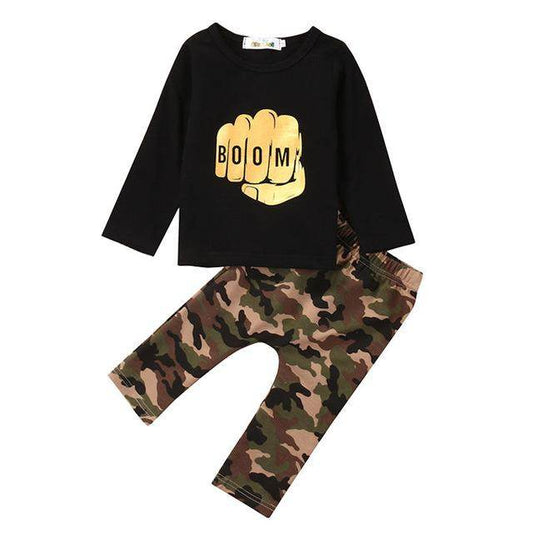 BOOM Camo Pants Top Set Of 2 Baby Outfits - Mubimart