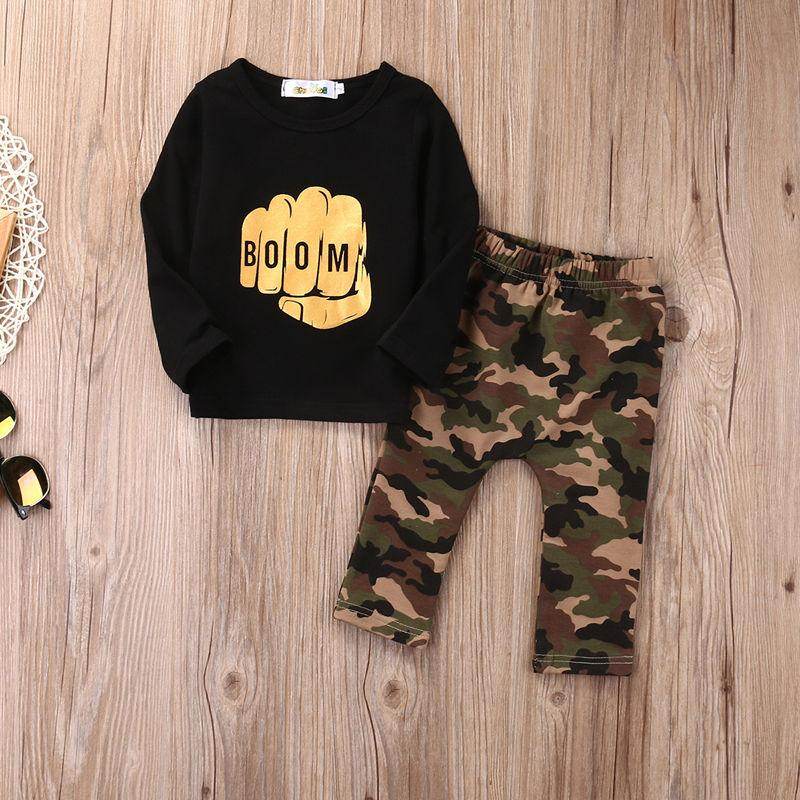 BOOM Camo Pants Top Set Of 2 Baby Outfits - Mubimart