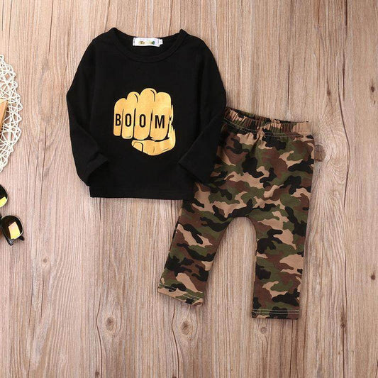 BOOM Camo Pants Top Set Of 2 Baby Outfits - Mubimart