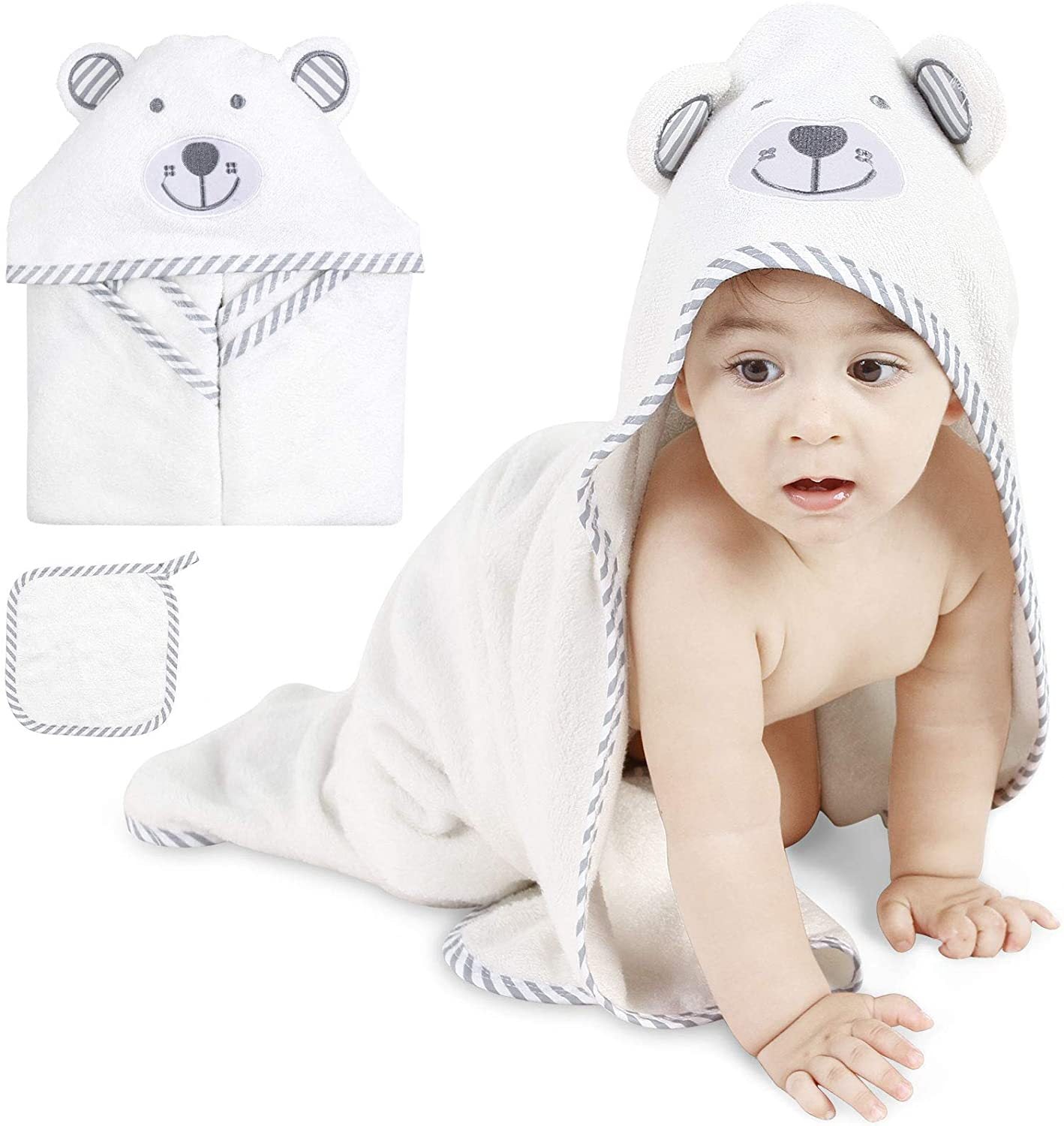 Baby Bath Towel Bear Ear Towel Plush Blanket Hooded Bathrobe - Mubimart -  