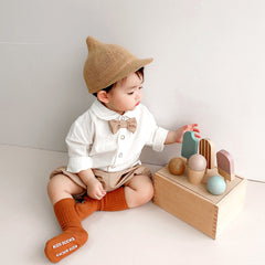 Baby Boy Autumn Clothes Suit 0-3 Years Old Baby Solid Color Long-sleeved Shirt Shorts Two-piece Set One Year Old Celebration Dress - Mubimart - Baby Cloth 