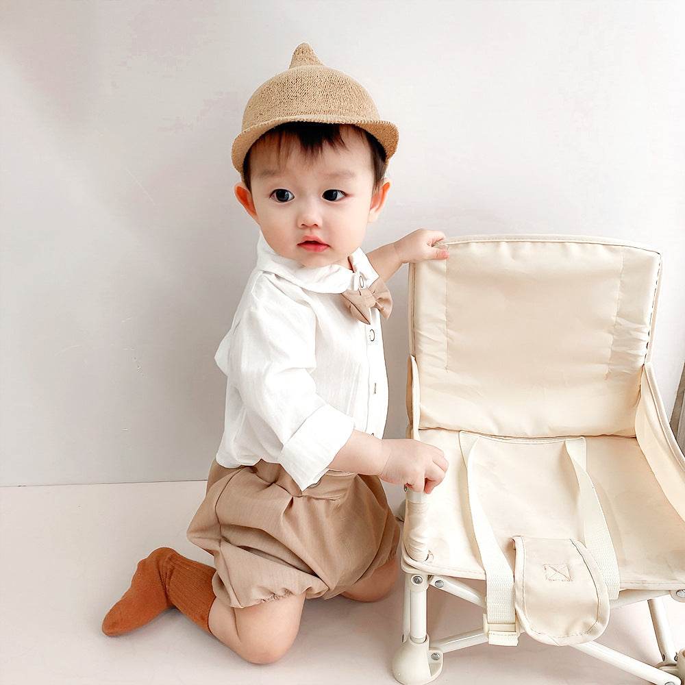 Baby Boy Autumn Clothes Suit 0-3 Years Old Baby Solid Color Long-sleeved Shirt Shorts Two-piece Set One Year Old Celebration Dress - Mubimart