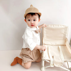 Baby Boy Autumn Clothes Suit 0-3 Years Old Baby Solid Color Long-sleeved Shirt Shorts Two-piece Set One Year Old Celebration Dress - Mubimart -  