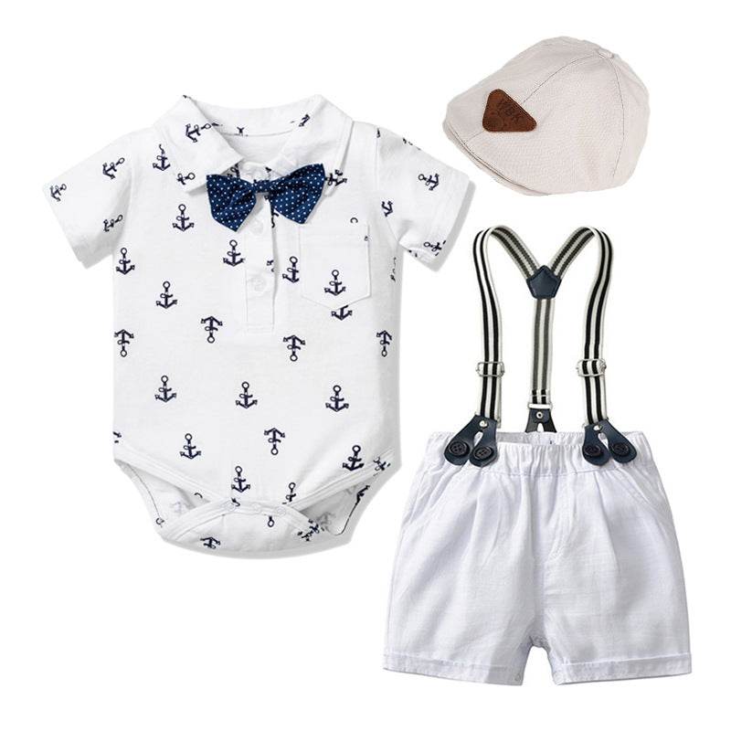 Baby Boy Gentleman Clothes Printed Triangle Romper - Mubimart