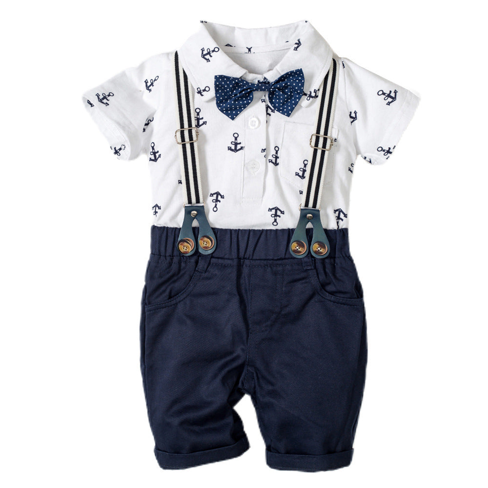 Baby Boy Gentleman Clothes Printed Triangle Romper - Mubimart -  